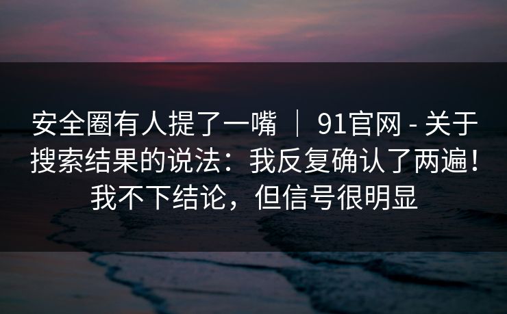 安全圈有人提了一嘴 ｜ 91官网 - 关于搜索结果的说法：我反复确认了两遍！我不下结论，但信号很明显