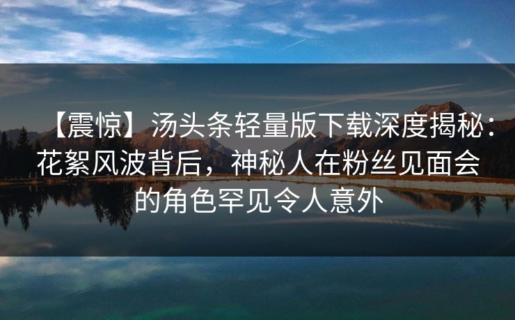 【震惊】汤头条轻量版下载深度揭秘：花絮风波背后，神秘人在粉丝见面会的角色罕见令人意外
