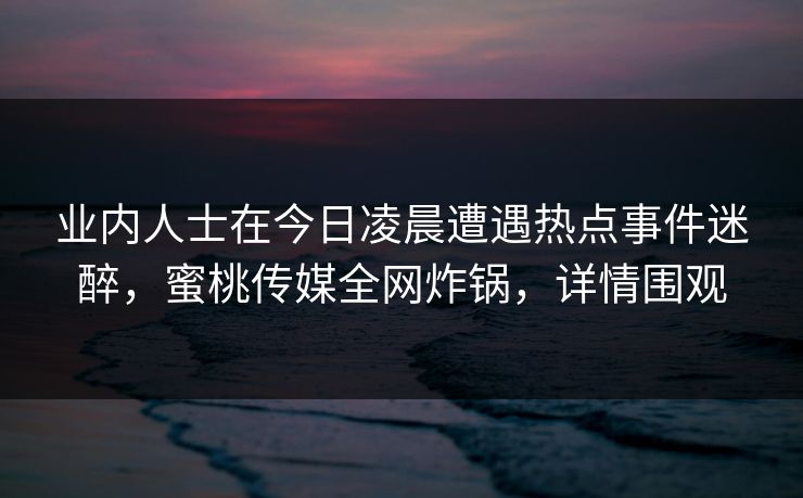 业内人士在今日凌晨遭遇热点事件迷醉，蜜桃传媒全网炸锅，详情围观
